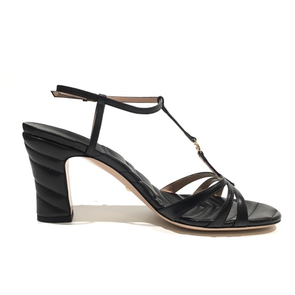 GUCCI GG LOGO MARMONT NAPPA MID HEEL SANDALS -BLACK LEATHER -WOMEN’S US 10 -NEW - Picture 6 of 11